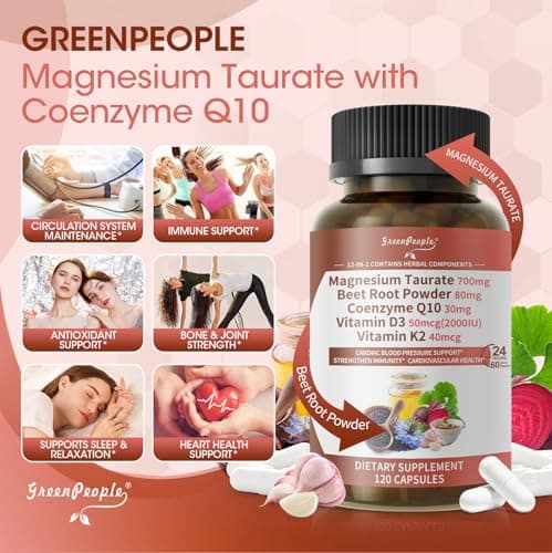 Magnesium Taurate Capsules, 12-in-1 Complex - Beet root, CoQ10, Resveratrol for Heart Support, Immue Support, High Absorption Magnesium Taurate Complex Supplement for Men and Women, 120 Capsules - Thumbnail 3