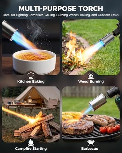 Propane Torch Gun, Weed Torch Propane Burner & Cooking Blow Torch with Safety Lock, One-Touch Max Fire, Adjustable Flame for Searing Steak, BBQ, Charcoal Starter & Weed Burning (Tank Not Included) - Thumbnail 6