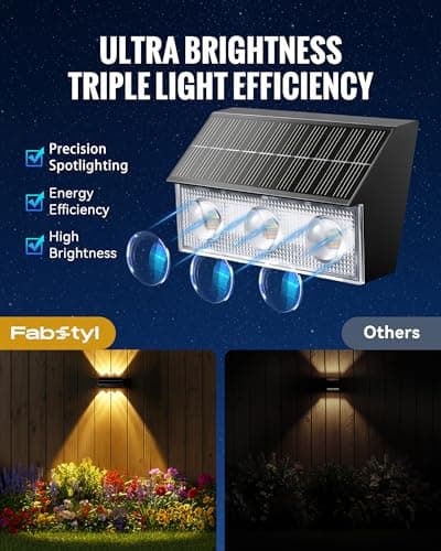 Solar Fence Lights Outdoor Waterproof 12 Pack, 3 Modes (3000K/4500K/6000K), 6 LEDs Up and Down Fence Lights Solar Powered for Outside, Deck Lighting for for Backyard/Garden/Patio/Garage Wall Decor - Thumbnail 4