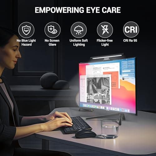 PROSmart Monitor Light Bar, Computer Monitor Lamp, 250LM No Glare Eye-Care LED Screen Bar, Fit for Curved/Flat Monitor, USB Reading Screenbar for Home/Office/Work/Game - Thumbnail 2