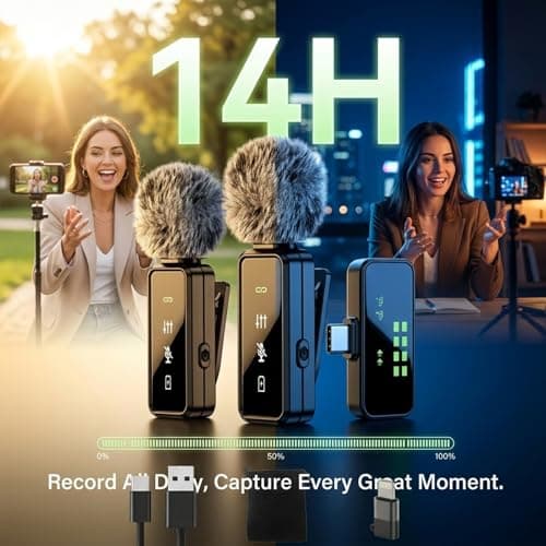Wireless Lavalier Microphone, 12H Lapel Microphone with Digital Display & Smart Noise Cancellation, Mini Clip On Mic for iPhone Android Type-C, Recording Mic for YouTube TikTok Vlog Podcast Interview - Thumbnail 3