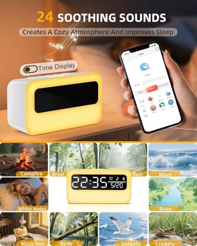 4-IN-1 White Noise Sound Machine with 24 Soothing Sounds, 4000mAh Rechargeable Camping light Bluetooth Speaker, Adjustable Night Light for Kids Adult with Time Display for Camping, Home, Party - Thumbnail 5