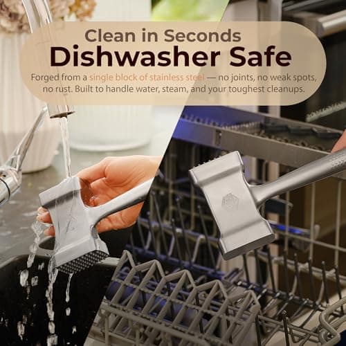 Stainless Steel Meat Mallet Hammer Tenderizer, Textured Grip Meat Mallet Tenderizer, 1.1lb Single-Piece Chicken Pounder, Large Surface Meat tenderizer Tool, 5-Year Warranty, Ablandador de carne - Thumbnail 5