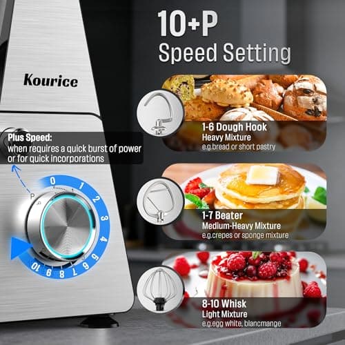 Stand Mixer Body with Stainless Steel Cladding Pro-Grade Powerful Kitchen Mixer for Baking Bread Dough Cake 10+p Speed Tilt-Head Electric Food Mixer With 6.5QT Bowl Dough Hook Wire Whisk Flat Beater - Thumbnail 4