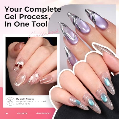 GELLAKTIK One-Step Cat Eye Gel Nail Pen, 7-in-1 Magnetic Polish with Detachable Magnet (Snaps onto Tip), No Base/Top Needed, Twist Precision & Vitamin E Formula, (Raspberry Pop ＆ Unicorn Kiss) - Thumbnail 3
