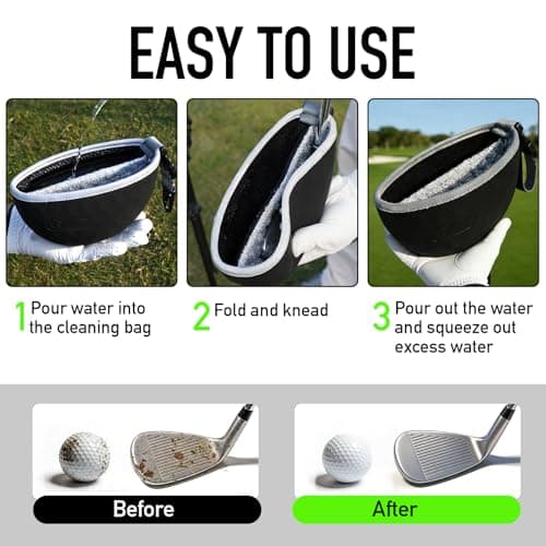 GAIARENA Golf Cleaning Bag Pouch Silicone Ball Washer Club Cleaner with Scrub and Wipe Cloth Gifts Ideas for Golfers On-Course Golf Accessories Black - Thumbnail 4