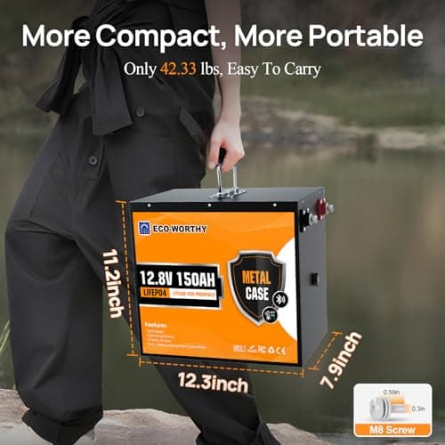 ECO-WORTHY 12V 150Ah Metal Shell LiFePO4 Lithium Battery with Bluetooth, Low-Temp Protection, Rechargeable Deep Cycle Battery with 120A BMS, Ideal for Solar, RV, Camper, Marine, Trolling Motor - Thumbnail 6