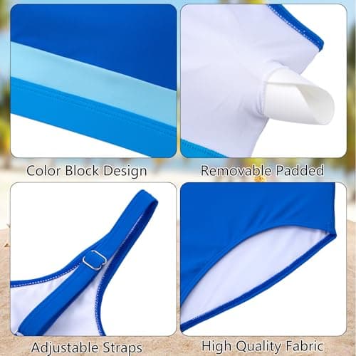Alakuoti Girls Swimsuit Color Block Adjustable Straps Bikini Sets Teen Girl Two Piece Bathing Suits with Chest Pad Size 16 Blue - Thumbnail 5