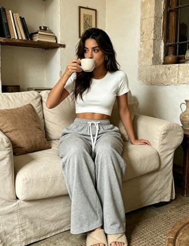 PAODIKUAI Women's Wide Leg Sweatpants Elastic Drawstring High Waisted Straight Leg Lounge Pants with Pockets(Grey,2XL) - Thumbnail 4