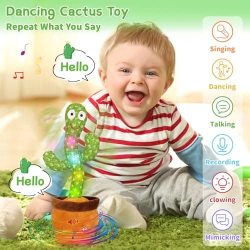 Emoin Christmas Dancing Cactus Toy, Talking Cactus Baby Toys for Baby Christmas Toy Gift Singing Repeats What You Say Baby Interactive Plush - Thumbnail 2