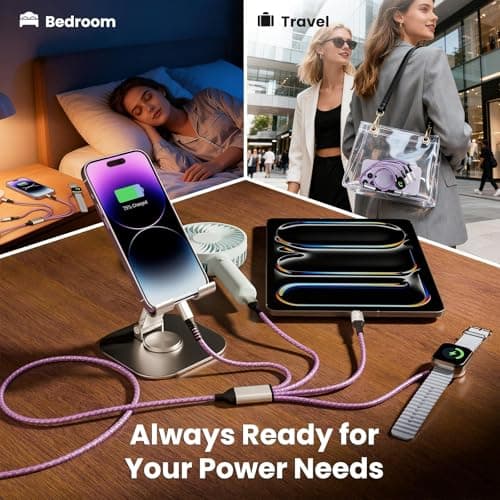 Cruise Travel Essentials 2026, Dual USB C 4 in 2 Charging Cord 5 FT, USB A/C Input, 1 C Port Data Transfer, iWatch Charger & IP, Simultaneous Charging for iPhone 17-11 iPad iWatch Series Purple, 2Pack - Thumbnail 5