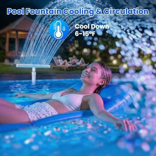 JEMULICE Solar Pool Fountain with Lights for Above Ground Pools, Pool Fountain Waterfall Pump with 6 Nozzle, Solar Pool Fountain for Inground Pools with 8 Color LED Lights - Thumbnail 6