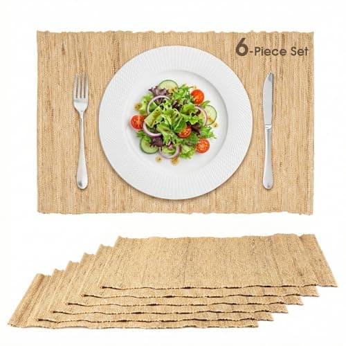 GleeNflux Handmade Ramie Placemats Set of 6, 12"x18" Eco-Friendly Natural Woven Table Mats for Dining Table, Heat-Resistant & Washable Natural Fiber Placemats for Kitchen, Farmhouse, Boho & Home Decor