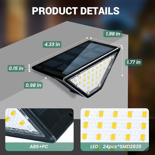 PATIOWIN 6 Pack Solar Step Lights for Outside, 24 LEDs Solar Stair Lights Waterproof IP65, Solar Deck Lights Outdoor Decor for Garden, Porch, Pathway, Patio, Fence, Balcony(Warm White) - Thumbnail 2