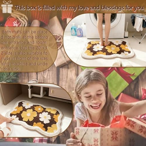 TIQOGRZP Flower Bath Mat, 32" x 20" Cute Bath Mats,Soft Retro Floral Bathroom Rug,Non Slip TPR, Machine Washable Bathroom Mat,for Bathroom Door, Bedroom (Floral Fragrance, 32" x 20") - Thumbnail 6