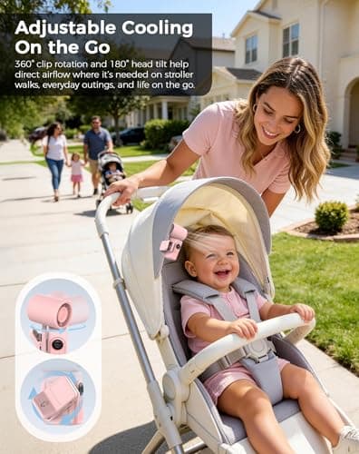 Hotsales Clip-On Portable Fan, 13500 RPM Rechargeable Handheld Mini Fan with LED Display, 360° Rotating Detachable Clip, Stroller Fan for Baby, Compact Travel Essentials/Lash, Summer Gifts for Women - Thumbnail 4