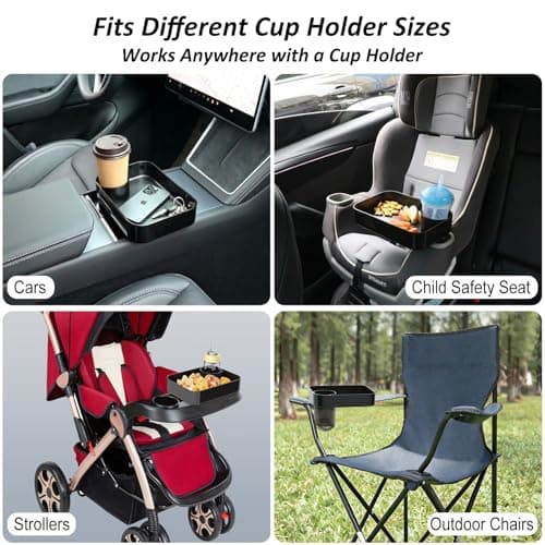 Car Seat Snack Tray for Kids, Mess-Free Square Travel Tray Cup Holder Snack Tray, Durable Car Food Tray for Toddlers, Universal Fit Kids Travel Road Trip Essentials (1, Black) - Thumbnail 5