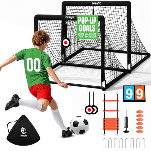 Kids Soccer Goal Set for Backyard – 4x3FT Portable Soccer Nets (Set of 2) with Ball, Scoreboard, Agility Ladder, Cones & Target Nets – Indoor Outdoor Soccer Training Equipment for Kids, Boys & Girls - Image 1
