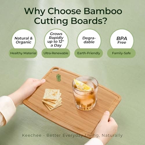 Keechee Dishwasher Safe Carbonized Bamboo Wood Cutting Boards for Kitchen with Juice Groove, Wooden Charcuterie & Chopping for Fruit, Vegetables & Cheese, Durable, Lightweight, Water-Resistant - Thumbnail 6