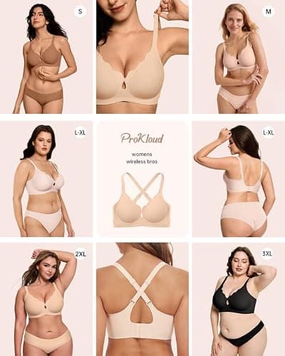 ProKloud Wireless Bras for Women Wave Push Up No Underwire Bralettes Seamless Full Coverage Support Lift Everyday Bra Nude - Thumbnail 5