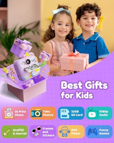 KOKODI Kids Camera Instant Print, Toddler Cameras Christmas Birthday Gifts for Girls Age 3-12, Digital Video Instant Printable Camera for Kids,Toys for Ages 5-7 Girls (Purple) - Thumbnail 2