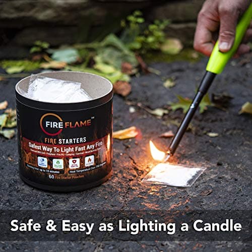 Fireflame Quick Instant Fire Starter - 100% Waterproof All-Purpose Indoor & Outdoor Firestarter, for Charcoal Starter, Campfire, Fireplace, BBQ - Odorless and Non-Toxic - 100 Pouches in Canister - Thumbnail 3