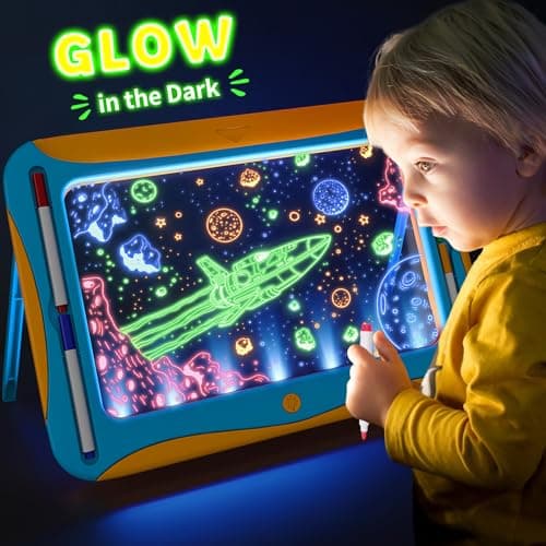 YUBALEER Magic LED Drawing Board for Kids, Toys for Boys Ages 5-7, Light Up Tracing Pad with 9 Double-Sided Cards, 6 Washable Pens, Glow Up Toys for Kids 4-6 Year Old Christmas Birthday Gifts - Thumbnail 3