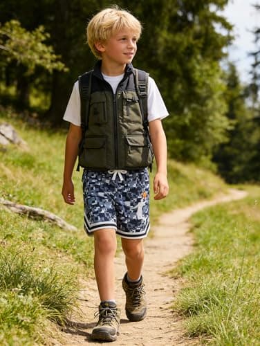 Cozople Boys Sports Shorts Size 8 Kids Grey Mosaic Print Running Short Lightweight Basketball Shorts Casual Daily Wear - Thumbnail 5