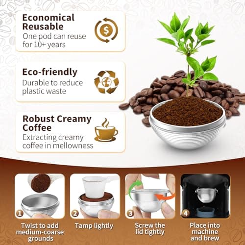 AANQQ Reusable Vertuo Pods for Nespresso: Lightweight Machine-Friendly Metal Coffee Capsule - SGS Tested Refillable 2.4OZ Espresso Pod for Nespresso Vertuo & Vertuo Plus, Not for Vertuo Next/Pop - Thumbnail 6