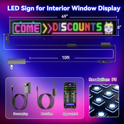 Large Programmable LED Sign, P5 Resolution Indoor Store LED Sign, Bluetooth APP, for Business Retail Shop Window Display (37"x 8") - Thumbnail 3