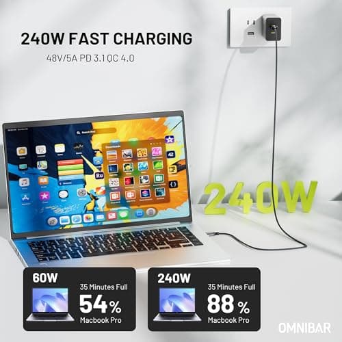 Omnibar Heavy Duty USB C Cable (3FT/Braided), USB C 3.2 Gen 2X2 Cable, 20Gbps Data Transfer, 4K Monitor Display, 240W USB C Charging Cable for iPhone 17/16/15, iPad, MacBook, CarPlay, Hub,Docking,SSDs - Thumbnail 5