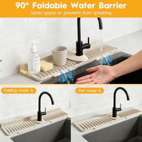 24" Silicone Faucet Mat for Kitchen Sink Released in 2025/12TH,8° Slope Fast Self-draining-Kitchen Sink Splash Guard,Bathroom Kitchen Sink Area Water Splash Guard Behind Faucet Draining Mat Beige - Thumbnail 5