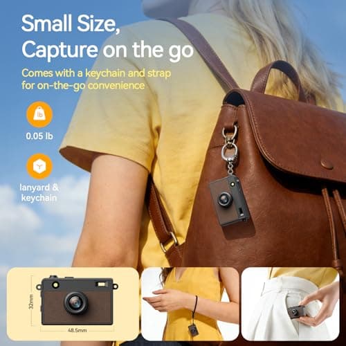 HOTU Mini Keychain Camera, 2K 20 MP Mini Digital Camera with 16G Card Travel and Vlog, Long Battery Life, Photo Video Camera Compact and Portable for Kids, Teens, Brown - Thumbnail 4