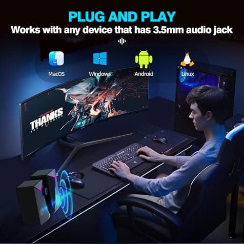 AYJBKL Computer Speakers for Desktop PC, USB-Powered Gaming Speakers for Laptop – Multi Colorful LED Backlight Modes, Stereo Sound for Gamers Music Movies, Indoor & Outdoor Use, 3.5mm AUX Cable - Thumbnail 6