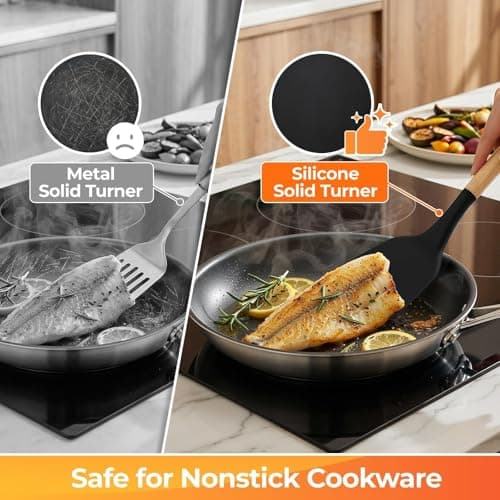 WISELIFE Kitchen Utensils Set - 33 PCS, Heat-Resistant Silicone Cooking Utensils Set with Wooden Handle, BPA-Free Kitchen Gadgets Spatula Sets with Holder for Nonstick Cookware (Black) - Thumbnail 6