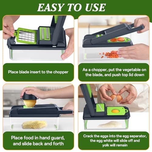 HomeHacks Vegetable Chopper Vegetable Cutter, 12 in 1 Kitchen Gadget, Dicer, Slicer, Onion Cutter, Salad, Cheese Grater & Egg Separator - Multi-Functional Veggie Chopper Lid with Handle (Green) - Thumbnail 6