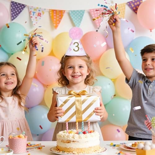 UTOLOVE Handcrafted Felt Birthday Hat with Pompom - Adjustable Cone Hat for 1st, Half to 5th Birthday Party Decorations - Baby & Kids Celebration Photo Prop Crown- White&Pink - Thumbnail 4