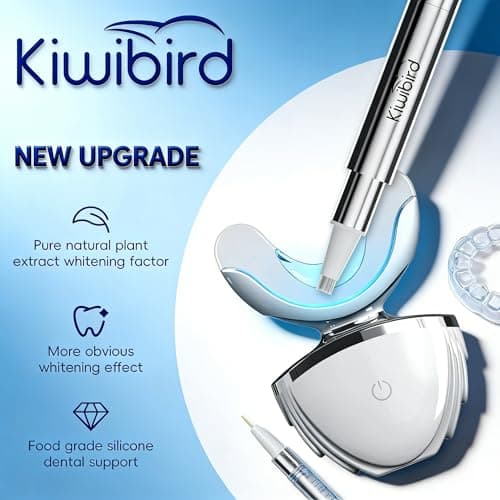 KIWIBIRD Teeth Whitening Kit for Sensitive Teeth - Enamel-Safe, 3 Gel Pens + LED Light with Wireless Charging Case, IPX7 Waterproof at-Home Dental Care (Blue Light) - Thumbnail 4