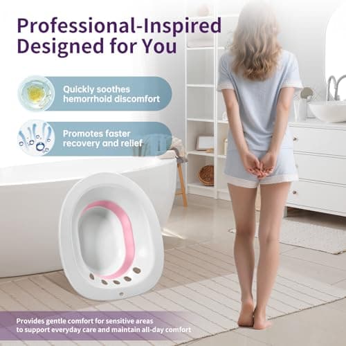 RUGUO Sitz Bath for Toilet Seat - Yoni Steam Seat - Sitz Bath for Hemorrhoids and Postpartum Care - Portable Bidet BPA Free - Foldable Basin for Epsom Salt Soak - Pink - Thumbnail 6
