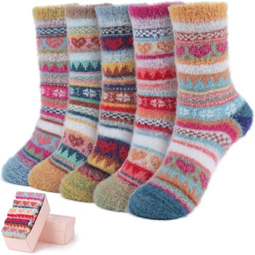 SISOSOCK 5 Pairs Fuzzy Soft Cozy Comfortable Socks for Women, Casual Sleep Comfy Socks, Perfect Warm Winter Gifts for Women - Image 1