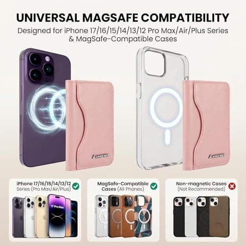AIMDFWER Magsafe Wallet Women with 7 Credit Card Holders&ID Window, Strong Magnet Minimalist RFID Blocking Sleeves for MagSafe Phones and Cases, Compatible with iPhone 12/13/14/15/16/17 Series(Pink) - Thumbnail 6