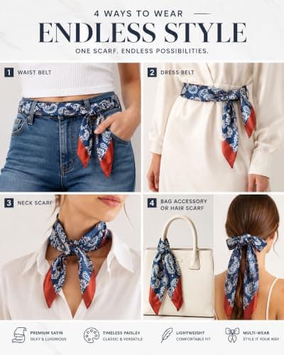 rgwtgkyh Satin Silk Scarf Belt for Women Blue Paisley Soft Decorative Waist Sash for Jeans Elegant Formal Prom Dress Waistband Western Boho Accessory - Thumbnail 5