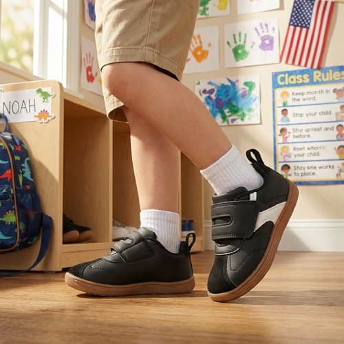 WIDE TOE BOX Wide Toddler Boys Girls Sneakers Zero Drop Barefoot Shoes Soft Classic Tennis Walking School Shoe for Outdoor Indoor Non Slip Comfort Graphite Black Little Kid Size 11 US - Thumbnail 3