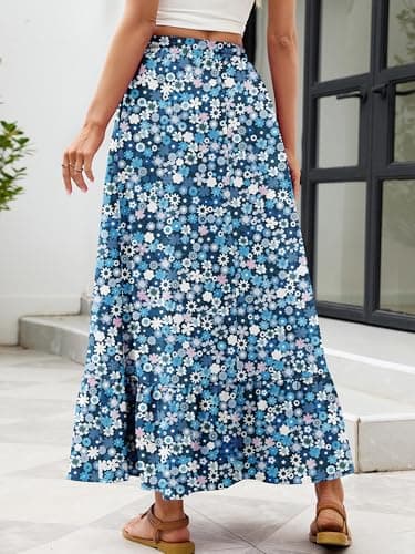 Heymoments Maxi Skirts for Women Floral Print Large High Waisted Flowy 2026 Fall Trendy A Line Summer Cute Pleated Dressy Casual Fairy Boho Teacher Holiday Beach Vacation Long Skorts with Pockets - Thumbnail 4