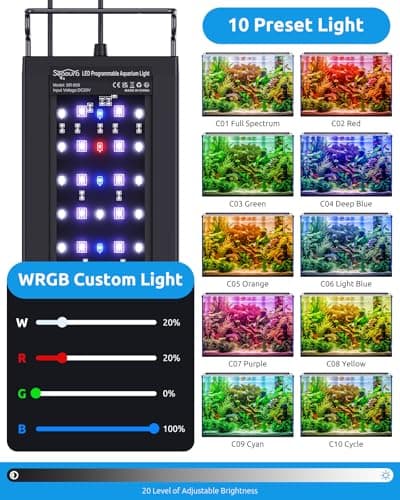 SEAOURA Aquarium Light with Temp Alarm, 36-42in Full Spectrum LED Lights, 24/7 Programmable with Power Off Memory, WRGB Custom, 20 Level Dimmable Brightness for Freshwater Fish Tanks - Thumbnail 3