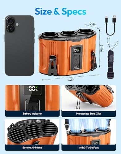 HRTISNW Portable Waist Fan, 12000mAh Rechargeable 3-Turbo Belt Fan - Thumbnail 2