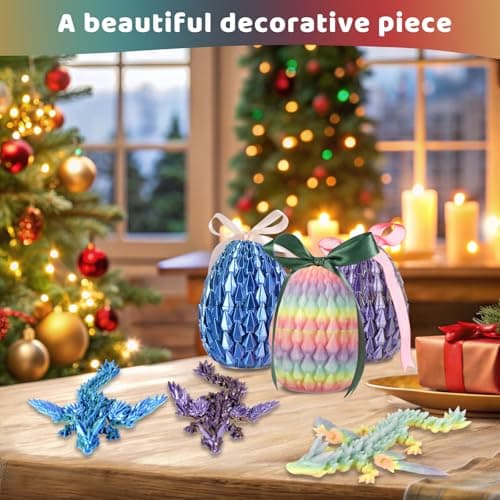 3PCS 3D Printed Dragon Egg with Crystal Dragon - Articulated Fidget Toys for Home Office Decor Suprprise eggs, Easter Basket Stuffer, stocking stuffers - Gifts for Gamers, D&D Fans (Style-1) - Thumbnail 5