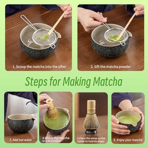 TEANAGOO Matcha Whisk Set Black,7 Pcs Matcha Set,Matcha Kit for Ceremony,Tradition Tea Set for Making Breakfast/Latte,Matcha Whisk Set with Bowl(Chawan)/Whisk and Holder,Gift for Family/Friend - Thumbnail 5