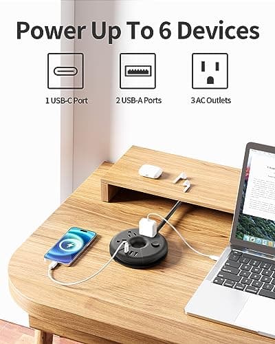 Extra Long Extension Cord 15 ft, NTONPOWER Flat Plug Power Strip with 3 Outlets 3 USB Ports(1 USB C), Flat Plug Power Strip, Extension Cord with Multiple Outlets for Lndoor, Home, Office, Dorm - Thumbnail 3