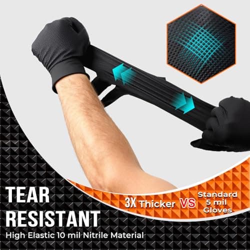 ANBOSON 10 Mil Diamond Textured Nitrile Gloves, Heavy Duty Disposable, Extra Thick, Latex & Powder Free, Chemical and Puncture Resistant, Ideal for Auto Repair, Cleaning, Painting, X-Large - Thumbnail 2